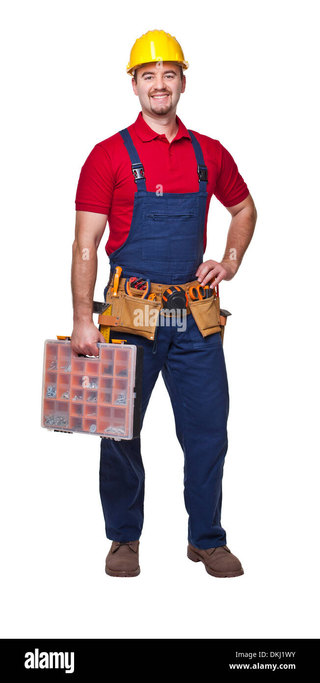 Shutterhand Worker smiling manual worker isolated on white background Stock Photo - Alamy