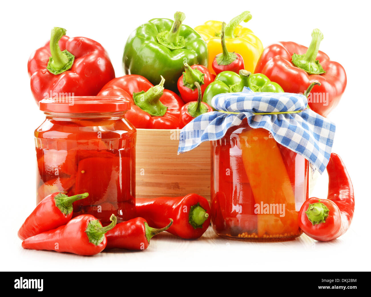 Composition with assorted peppers isolated on white background Stock Photo