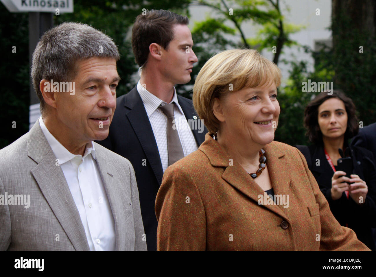 German Chancellor Angela Merkel with her husband, Joachim Sauer, on the day of the general elections in Germany, September 22, 2013, Berlin Stock Photo
