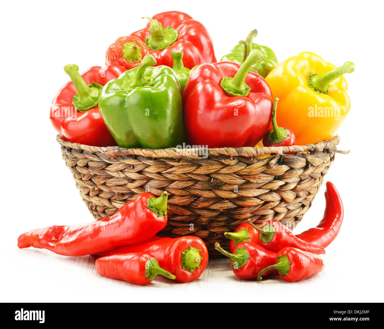 Composition with assorted peppers isolated on white background Stock Photo