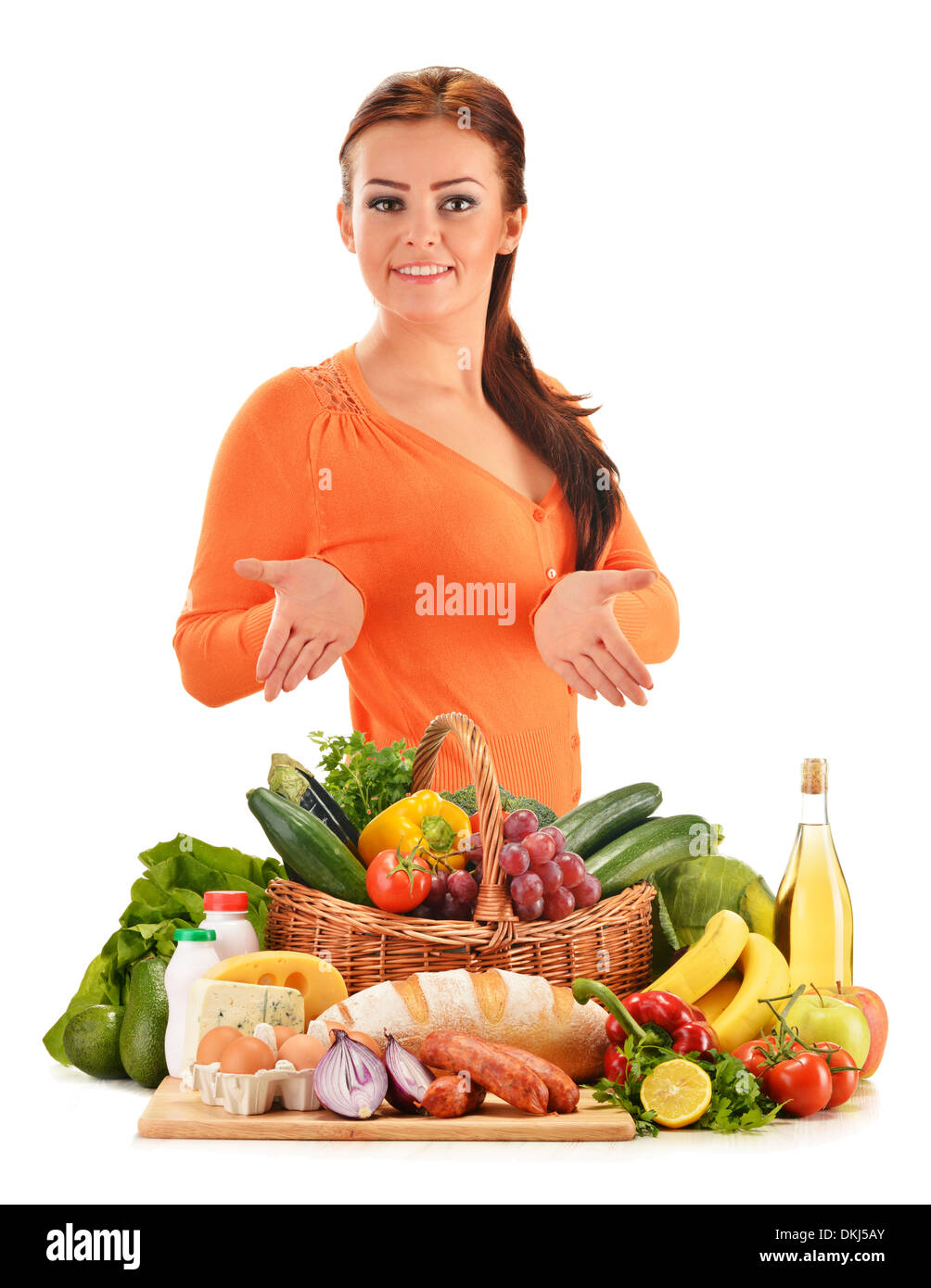 Young woman with assorted vegetables isolated on white background Stock ...