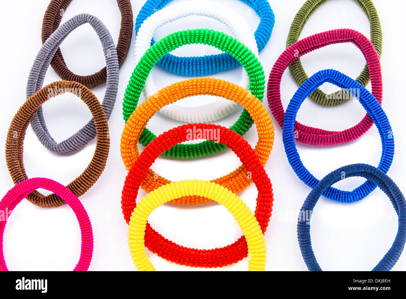 Several pony-tail holder of different colors Stock Photo