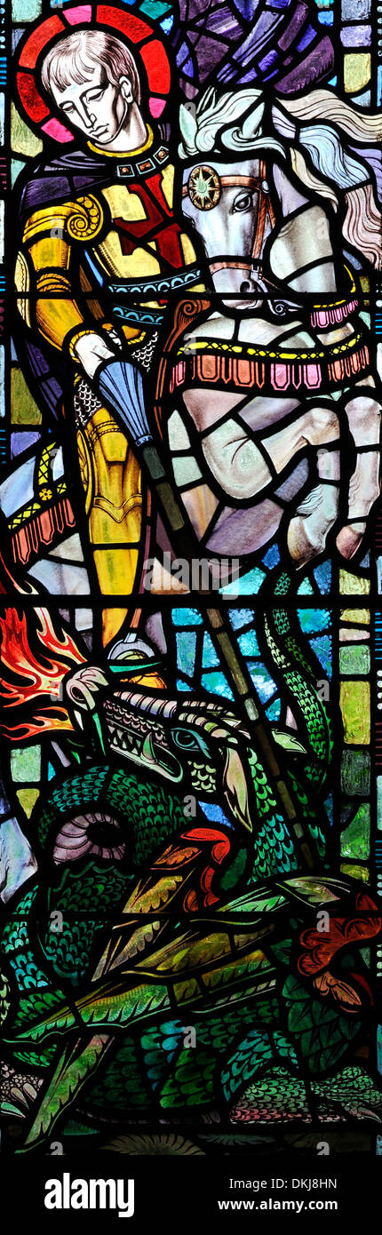 St. George, as part of the John Holdsworth Window, in St. Mary's Church, Kettlewell, Yorkshire Dales National Park, England Stock Photo