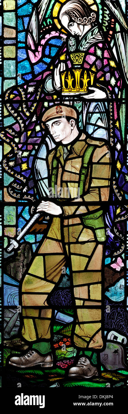 Major John Holdsworth commemorated in the John Holdsworth window, Kettlewell Church, Yorkshire Dales National Park, England Stock Photo
