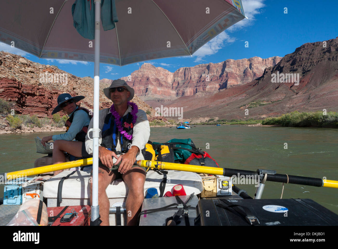A few rafters in the Redwall area of the Grand Canyon.  Stock Photo