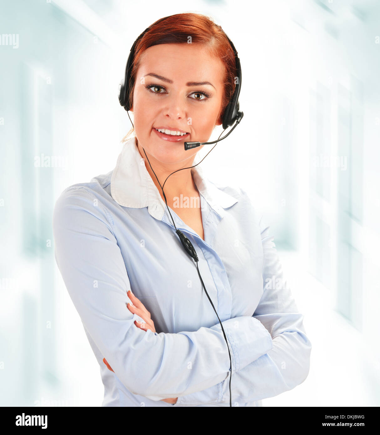 Call center operator. Customer support. Help desk. Stock Photo