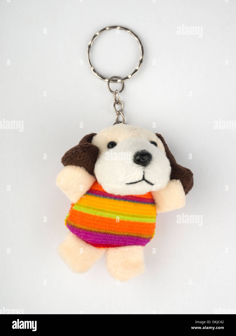 Cute plush toy dog keyring Stock Photo
