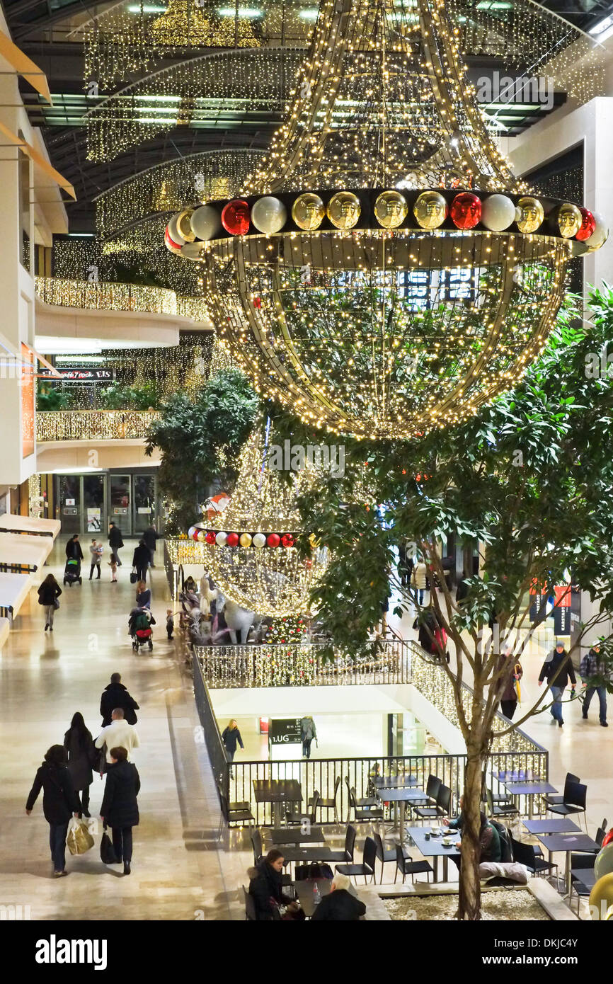 Shopping mall center during Christmas time, boulevard Berlin Stock Photo