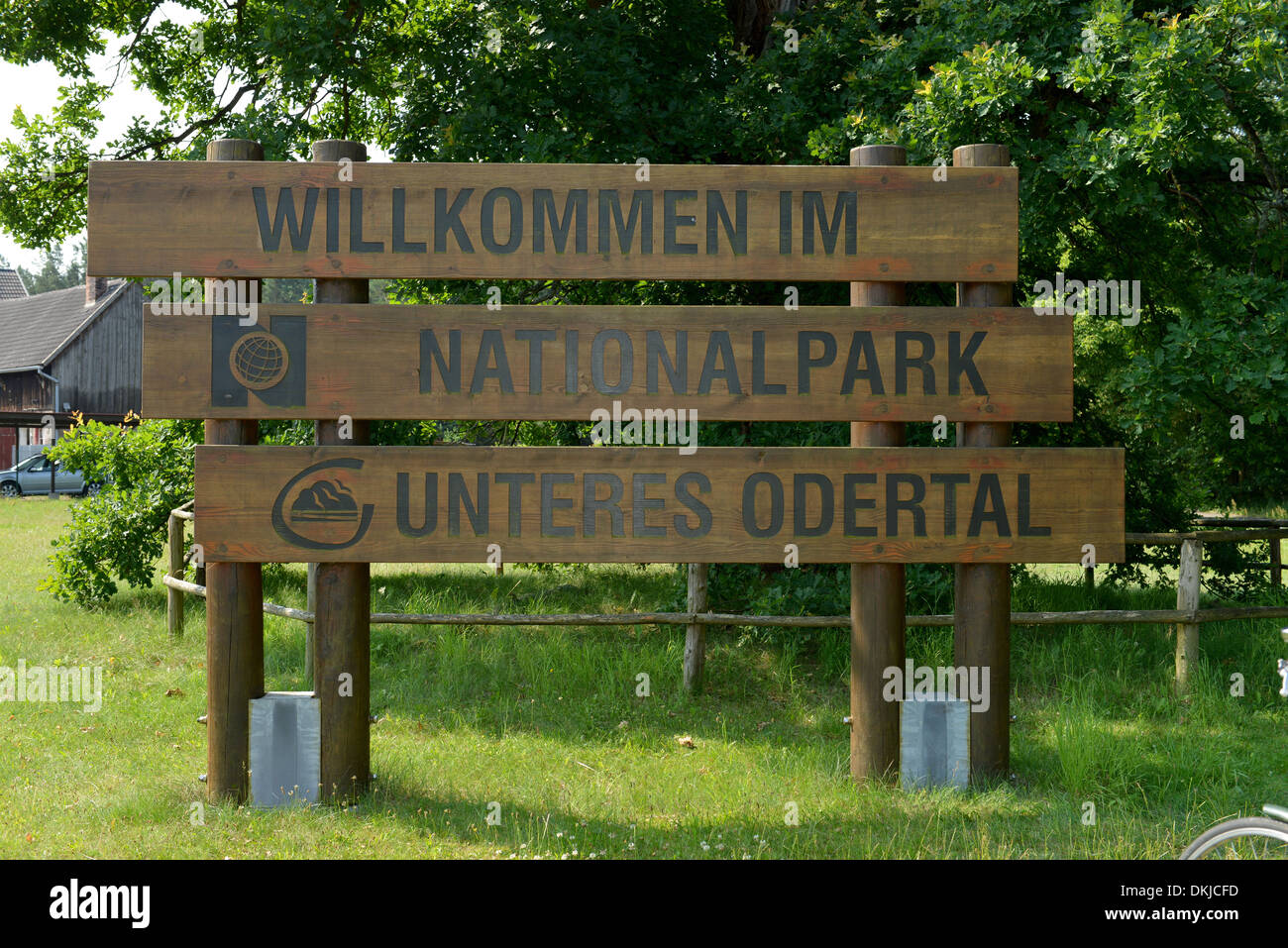 Schild Nationalpark Unteres Odertal, Brandenburg, Deutschland Stock Photo