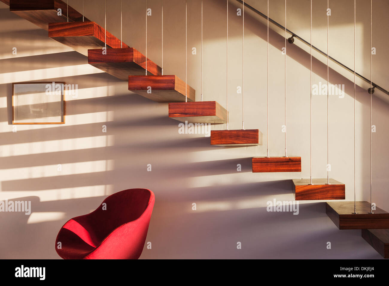 Floating staircase in modern house Stock Photo