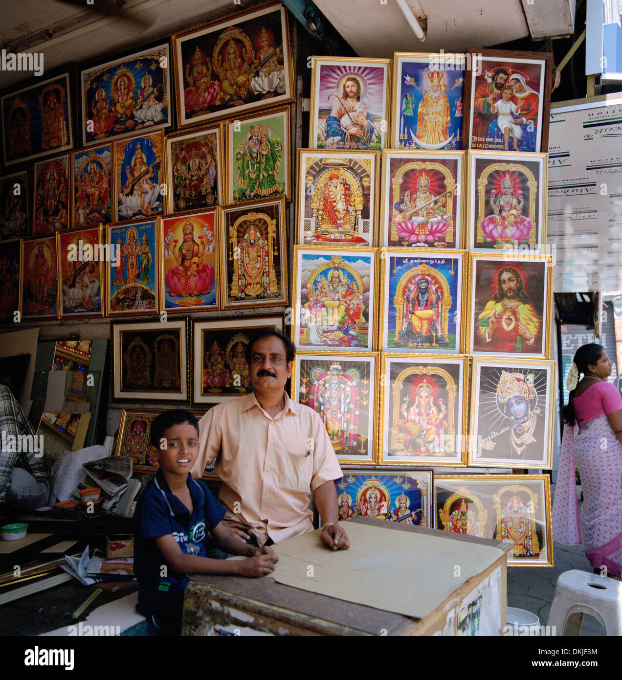 Religious kitsch shop in Chennai Madras in Tamil Nadu in India in South Asia. Business Retail Shops Religion Art Idol Jesus Hindu Travel Wanderlust Stock Photo