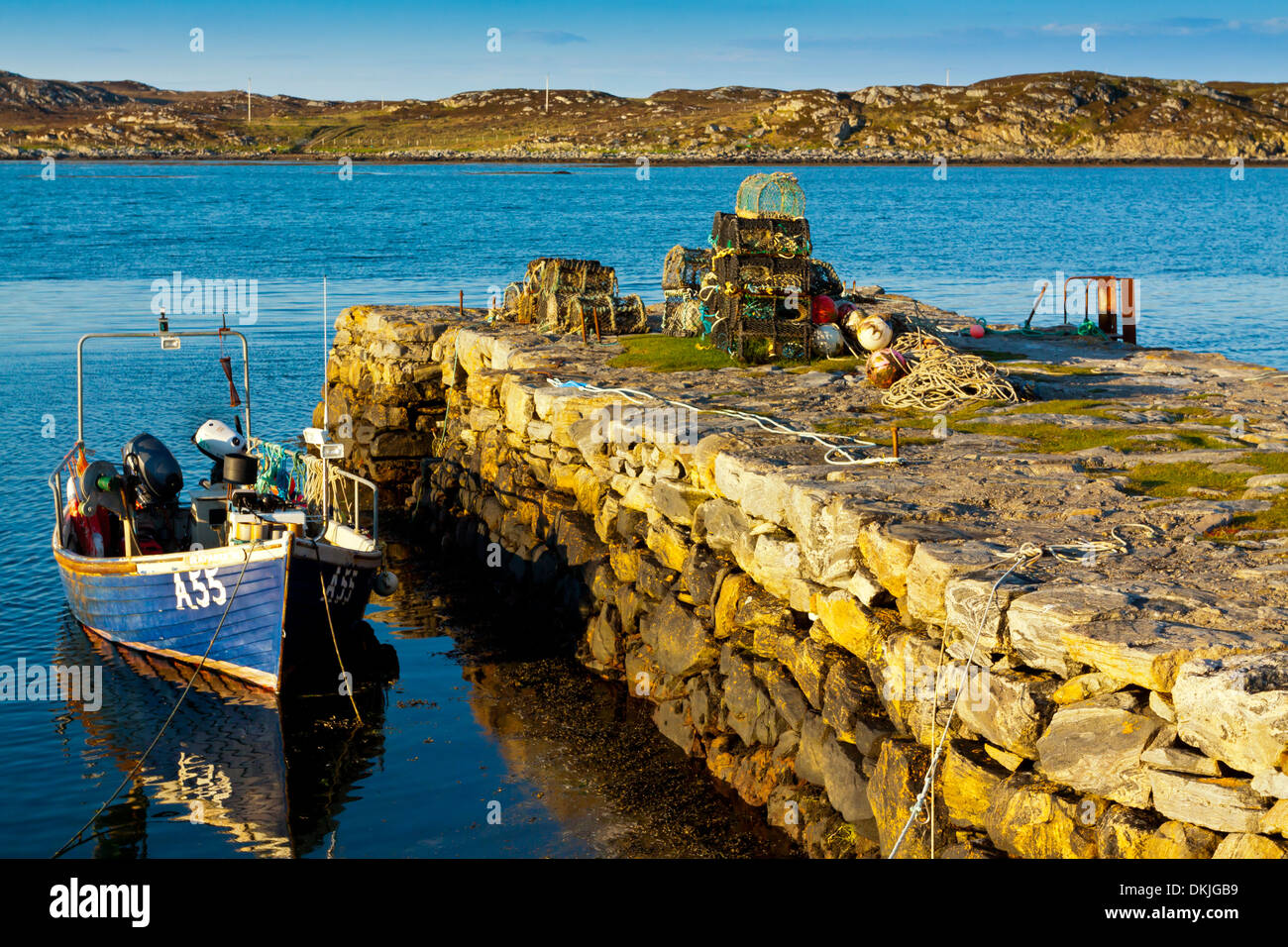 The harbour at Arinagour on the Isle of Coll Inner Hebrides Argyll and Bute Scotland UK Stock Photo