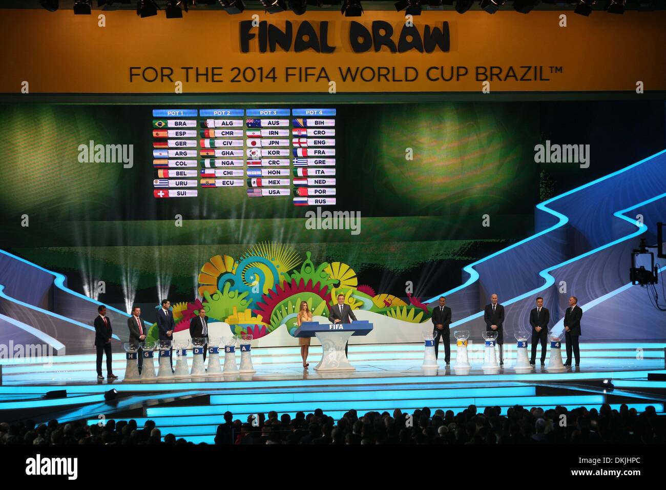 COSTA DO SAUIPE, Brazil. 6th Dec, 2013.  shows the scene of the FIFA final draw at Sauipe Park in Costa do Sauipe, Bahia, Brazil. The final draw of 2014 FIFA World Cup was held here Friday. Credit:  Xinhua/Alamy Live News Stock Photo