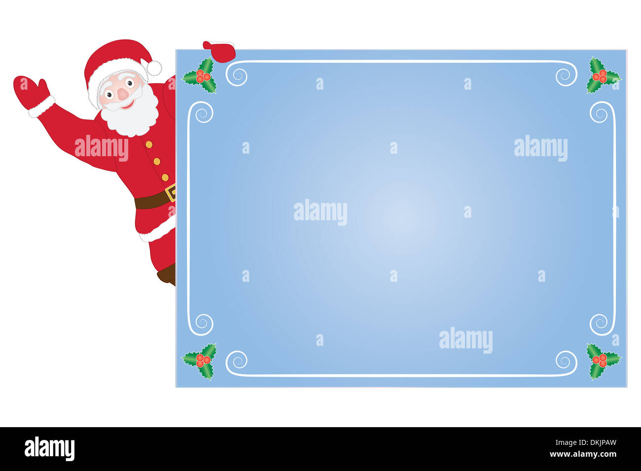 Santa Claus hanging on congratulation card Stock Photo