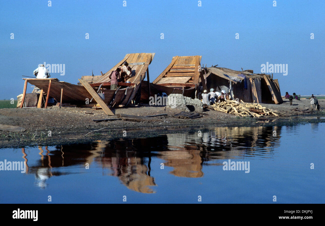 Boat building Lake Manchar Sind Pakistan Stock Photo
