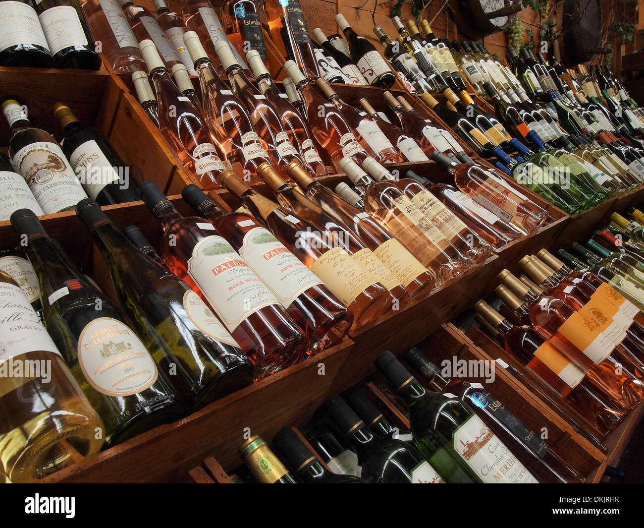 Display of wine for sale at a liquor store in New York, USA Stock Photo