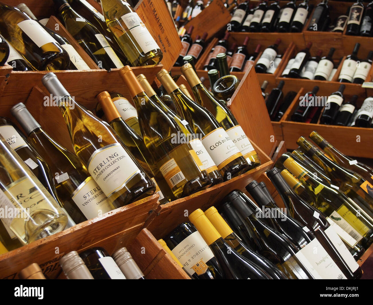 Display of wine for sale at a liquor store in New York, USA Stock Photo