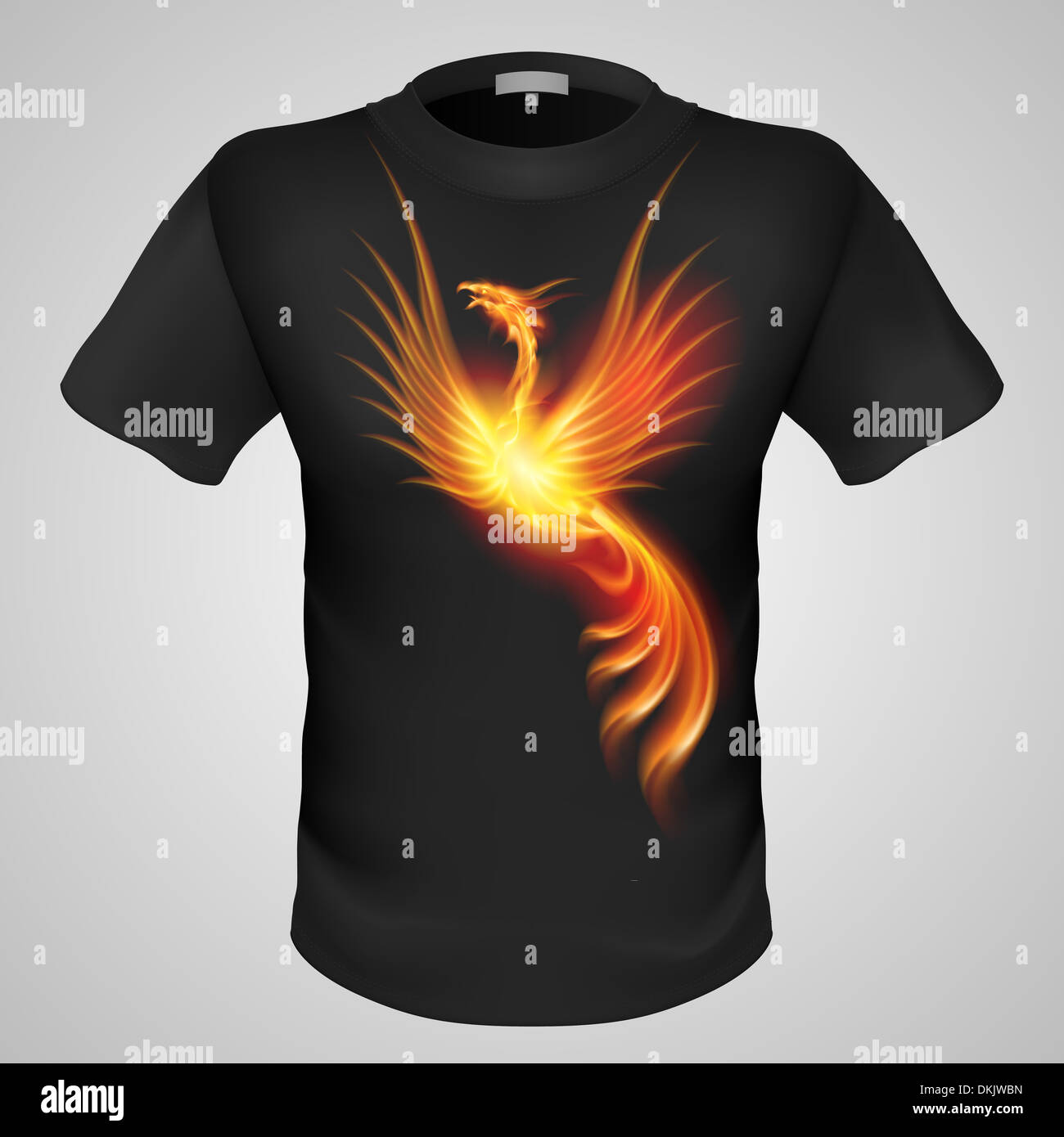 Black male t-shirt with fiery phoenix print on grey background Stock Photo  - Alamy