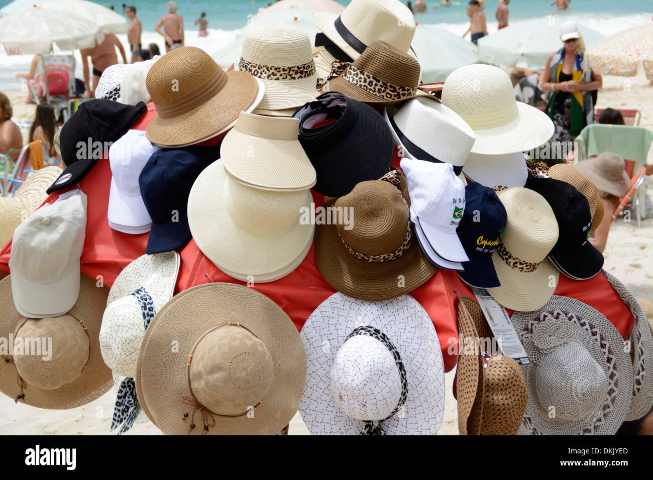 A variety of beach hats are on sale at Copacabana beach, Rio de Janeiro,  Brazil Stock Photo - Alamy