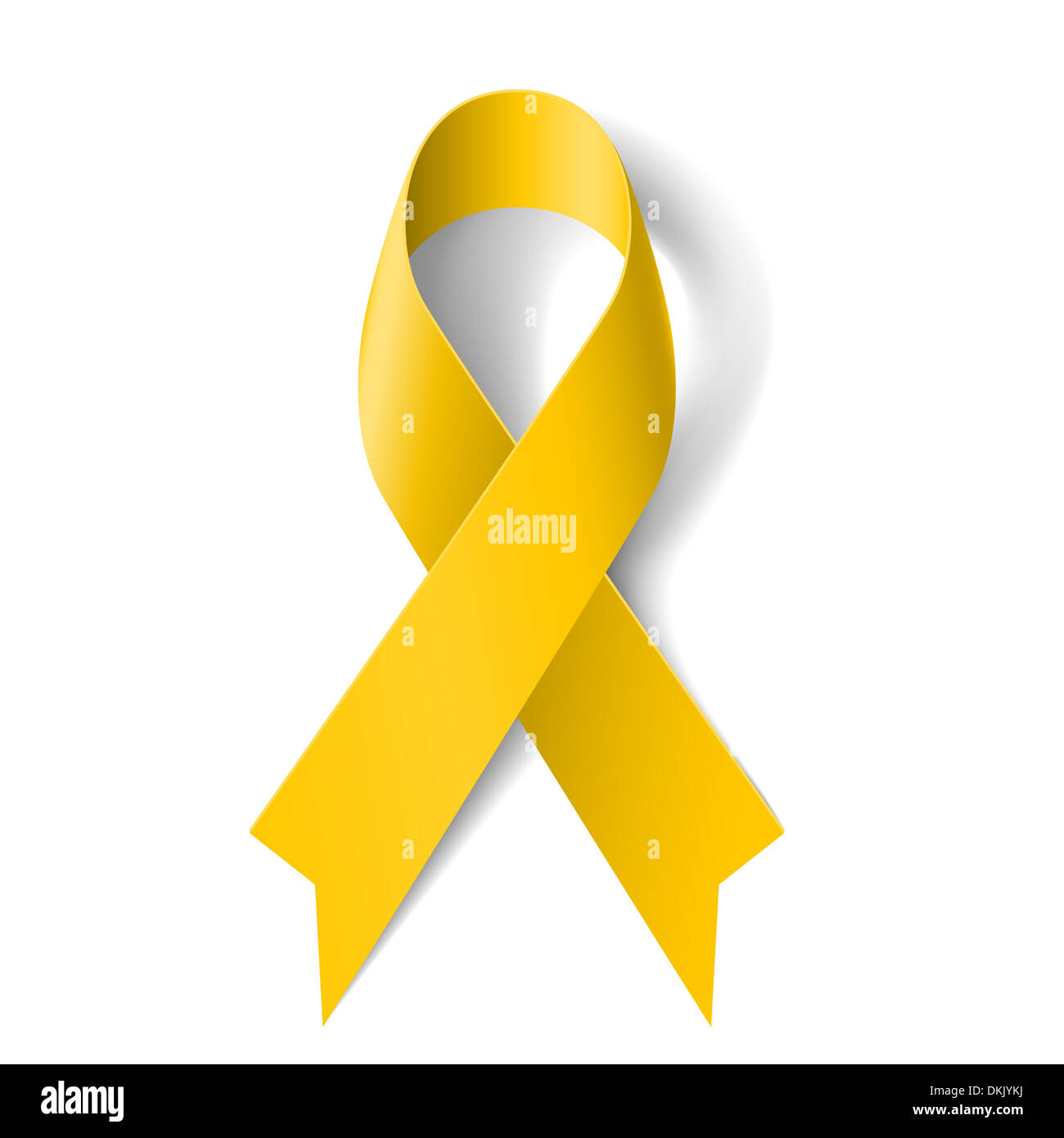Yellow awareness ribbon on white background. Bone cancer and troops