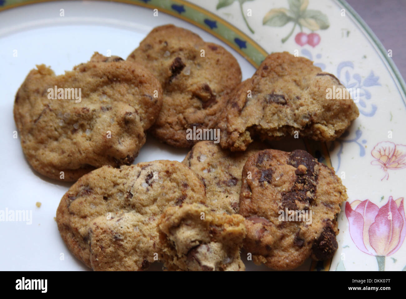 Homemade Salted Chocolate Chip Cookies On A Fancy Plate Stock Photo Alamy