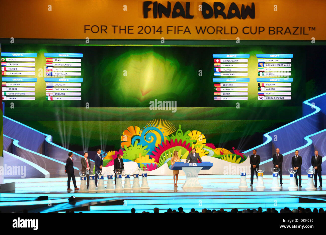 Costa Do Sauipe, Brazil. 6th Dec, 2013. Photo taken on Dec. 6, 2013 shows the ceremony of the final draw for the groups and matchups of the 2014 FIFA World Cup Brazil in Costa do Sauipe, Brazil. Credit:  Xinhua/Alamy Live News Stock Photo