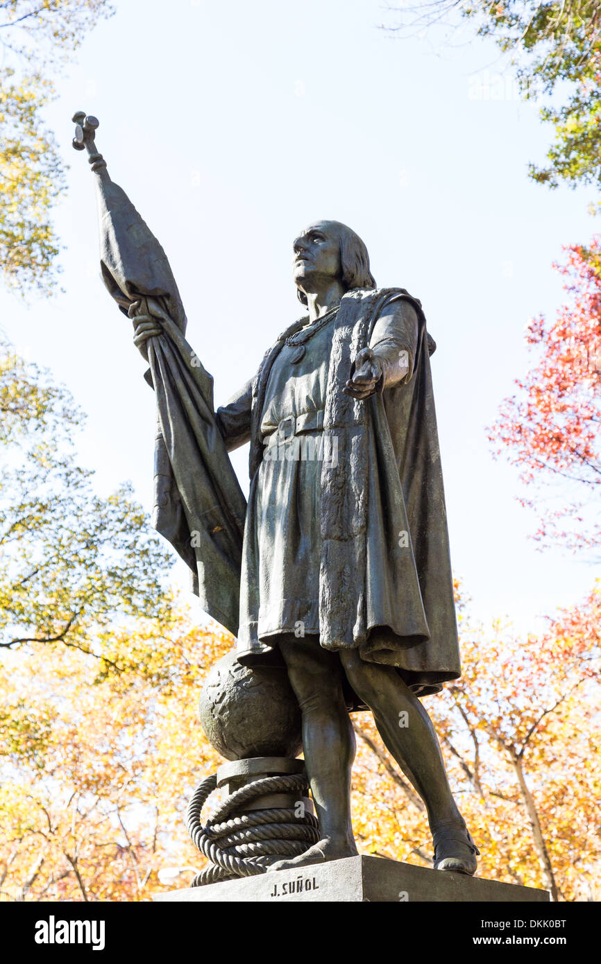 Statue of Christopher Columbus, Central Park in Autumn, NYC (Series 2 of 2) Stock Photo