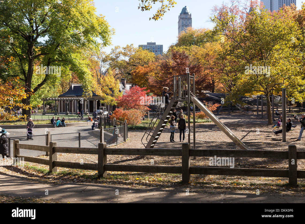 Heckscher Playground Overview, Central Park in Autumn, NYC Stock Photo
