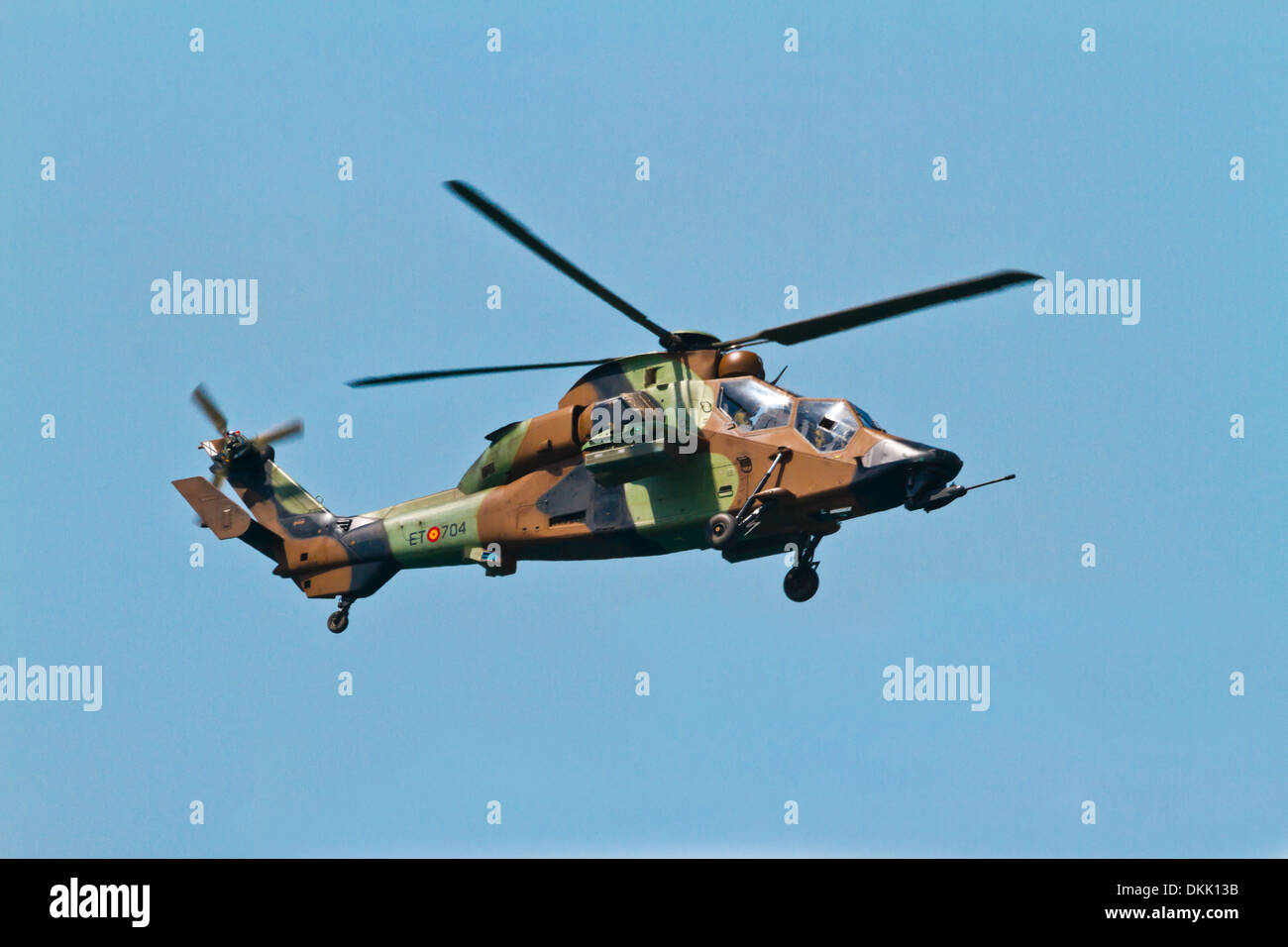 Helicopter Eurocopter EC-665 Tiger of the FAMET taking part in an exhibition on the day of the spanish army forces Stock Photo