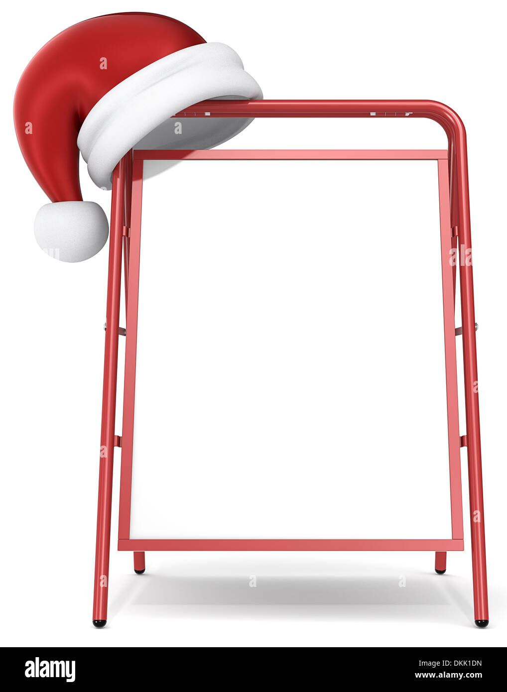 Front view of a Red Sandwich Board and santa claus hat. Blank for Copy