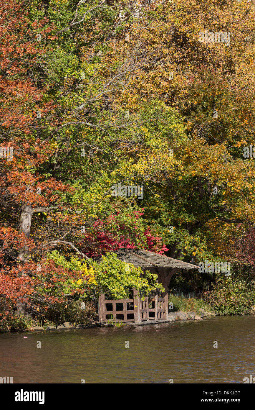 Wooden Gazebo on The Lake, Central Park in Autumn, NYC Stock Photo - Alamy