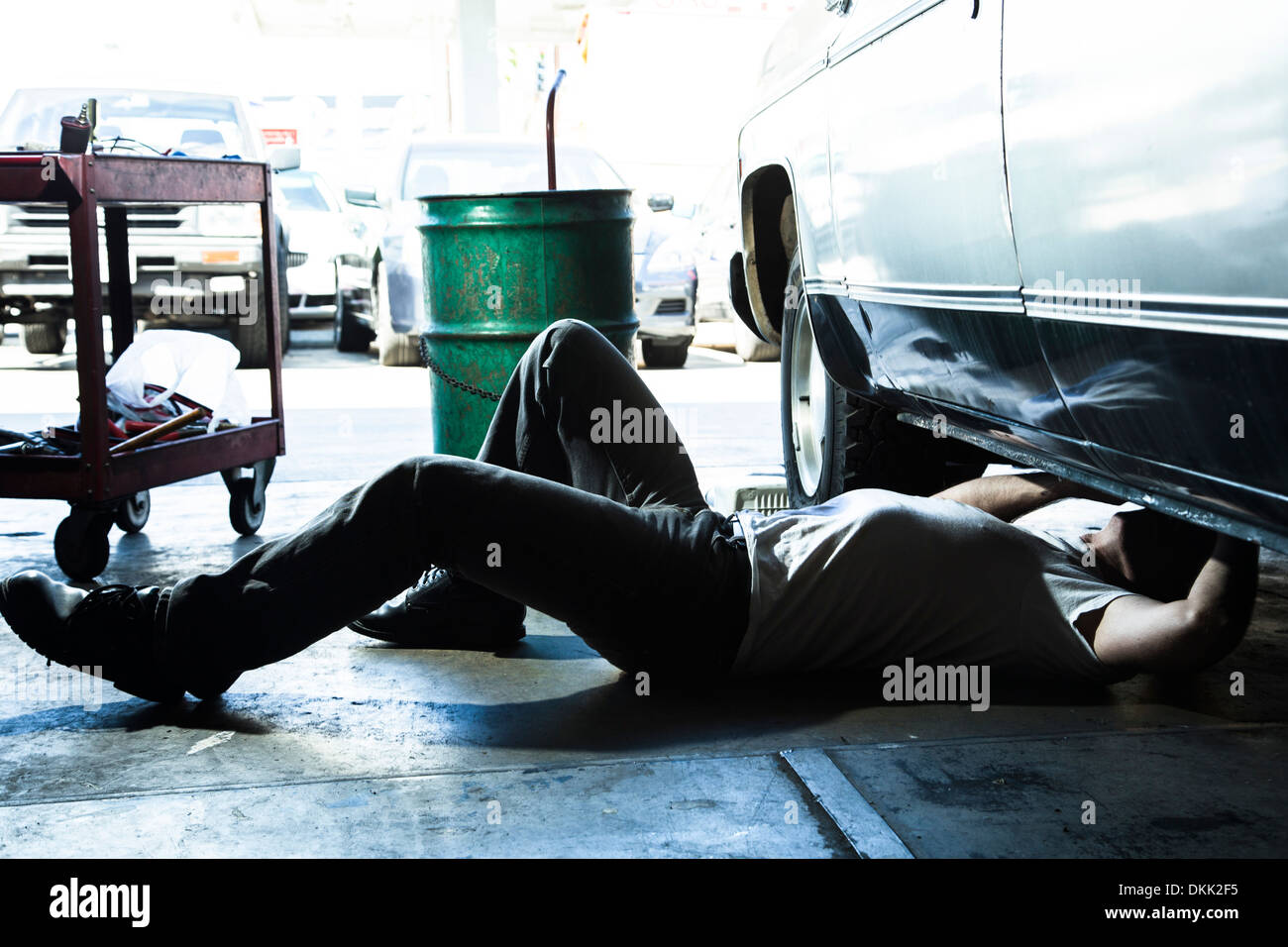 Male mechanic working on a car Stock Photo