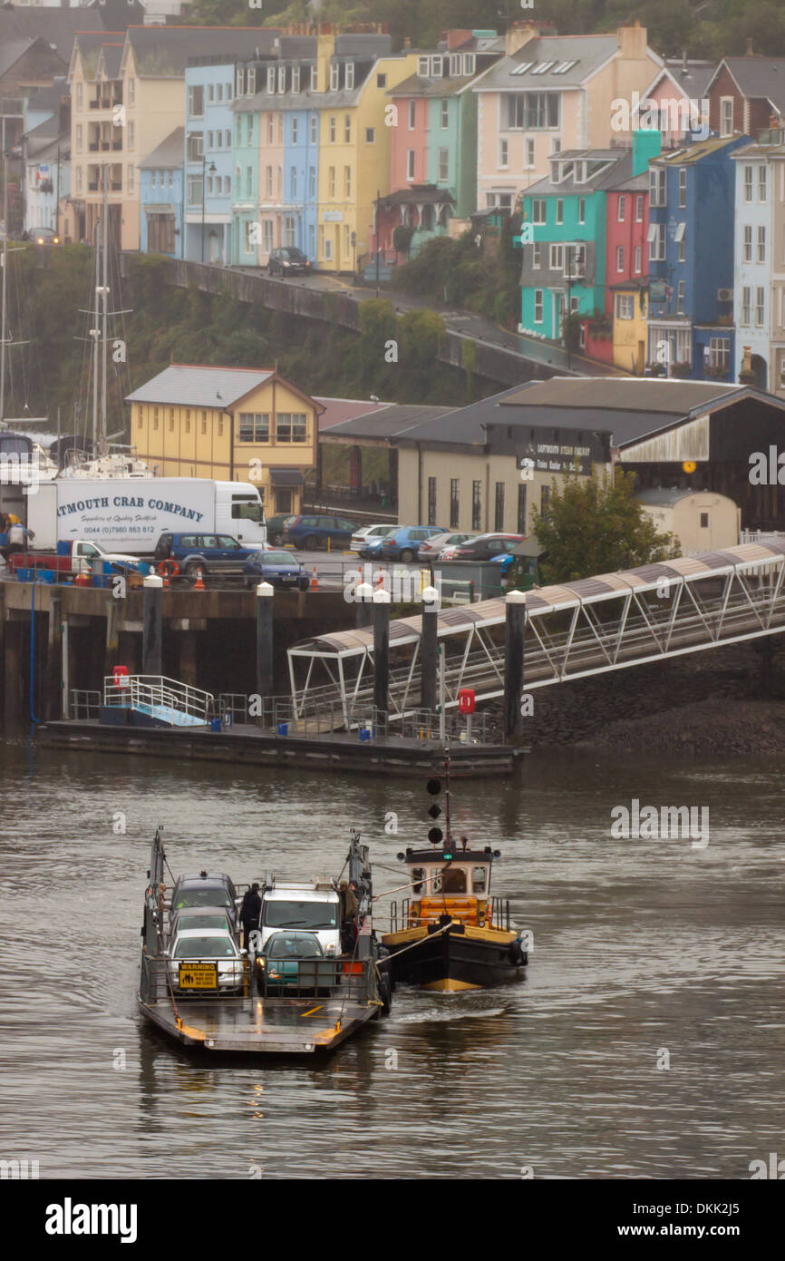 Lower Ferry Dartmouth depart Kingswear on a wet day to cross the river Dart Stock Photo