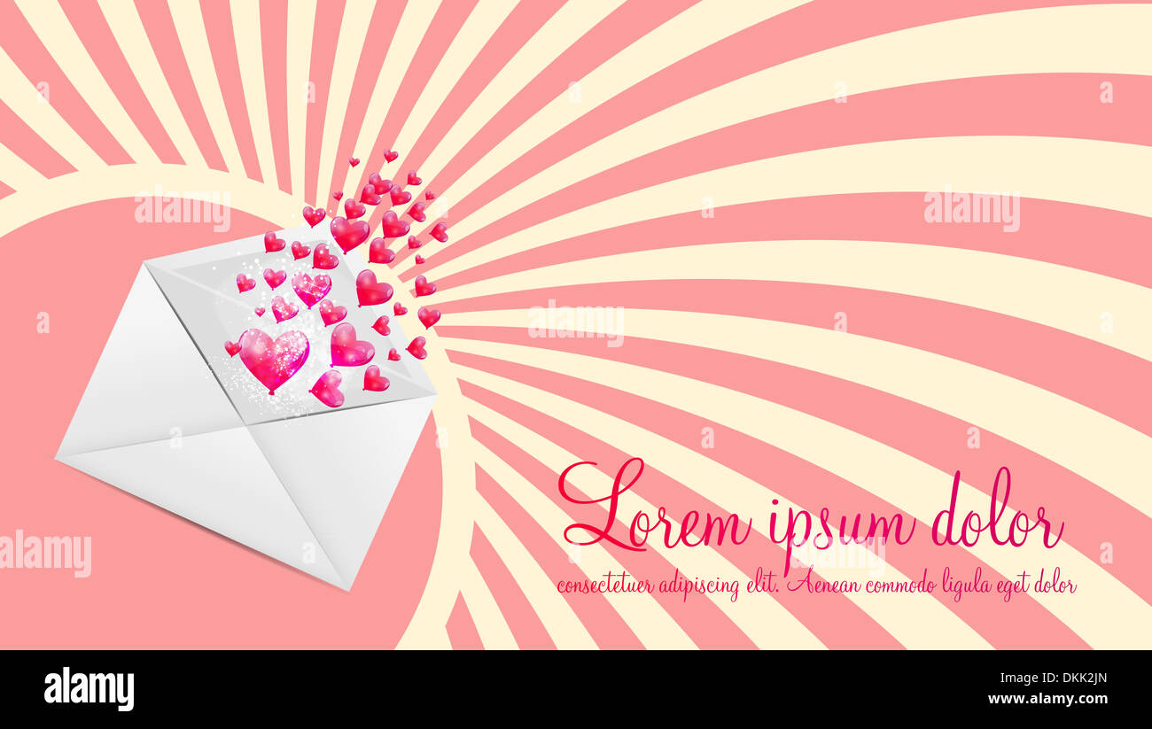 Valentines Day Card with Heart Shaped Balloons, Vector Illustration ...