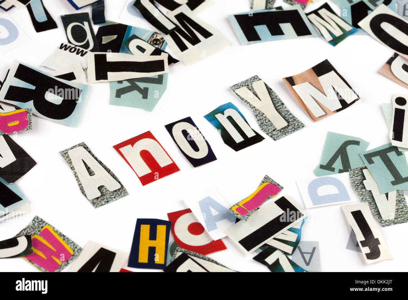 Anonym inscription made with cut out letters Stock Photo