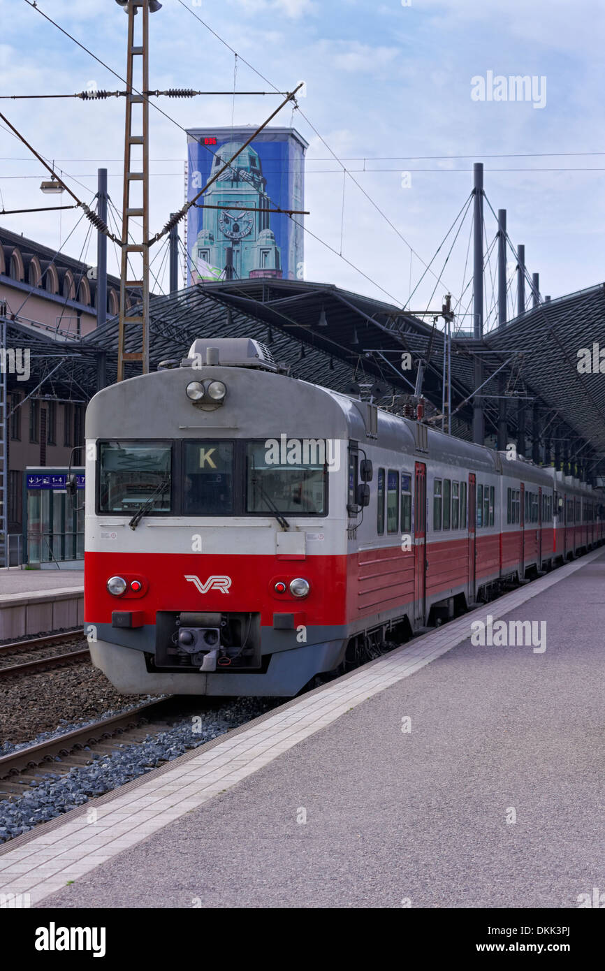 A local train K from Helsinki to Kerava at Helsinki railway station, operated by VR Group. Stock Photo