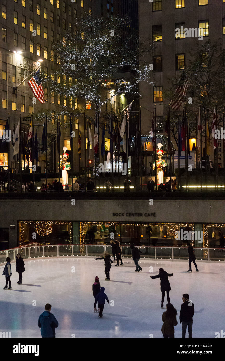 Ice Skating Rink, Holiday Season, Rockefeller Center, NYC Stock Photo