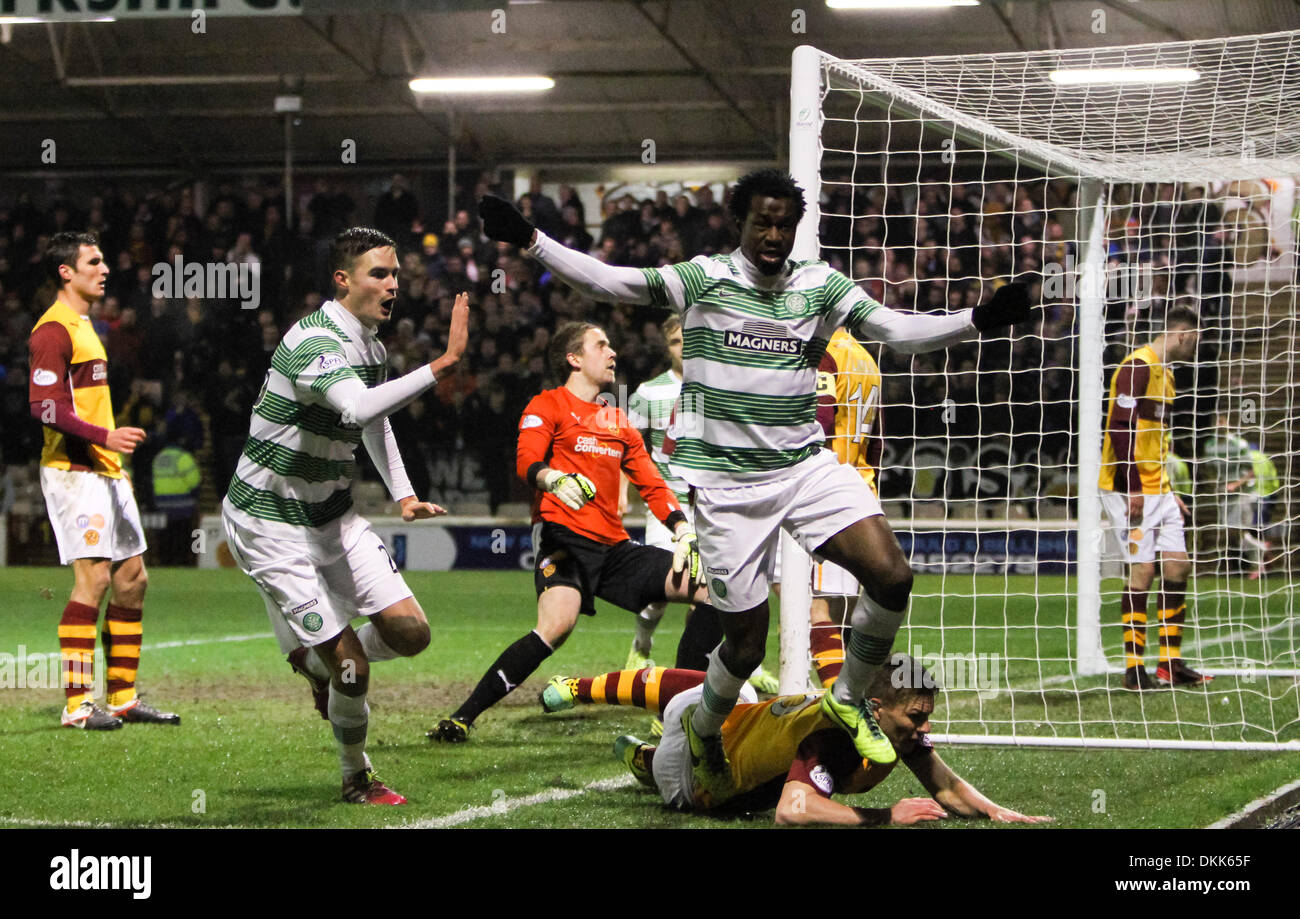 Motherwell, Scotland. 06th Dec, 2013. Efe Ambrose celebrates his goal during the Scottish Premier League game between Motherwell and Celtic from Fir Park. Credit:  Action Plus Sports/Alamy Live News Stock Photo