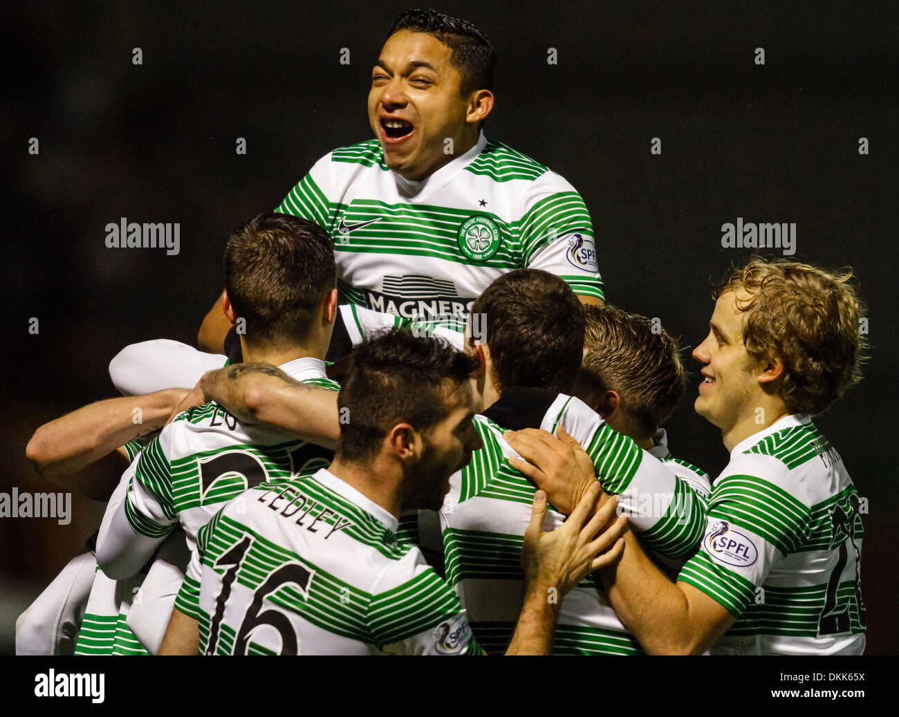 Motherwell, Scotland. 06th Dec, 2013. Celtic players celebrate Efe Ambrose goal during the Scottish Premier League game between Motherwell and Celtic from Fir Park. Credit:  Action Plus Sports/Alamy Live News Stock Photo