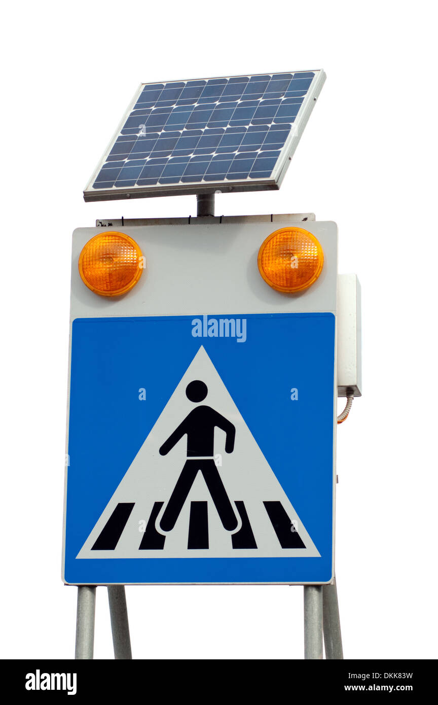 Flashing sign powered by a solar battery Stock Photo