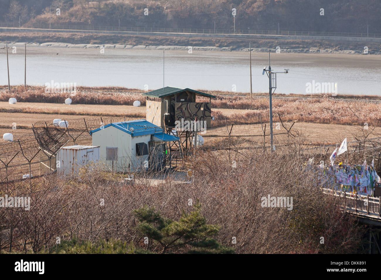 South Korean (ROK) DMZ military watchtower along the neutral zone