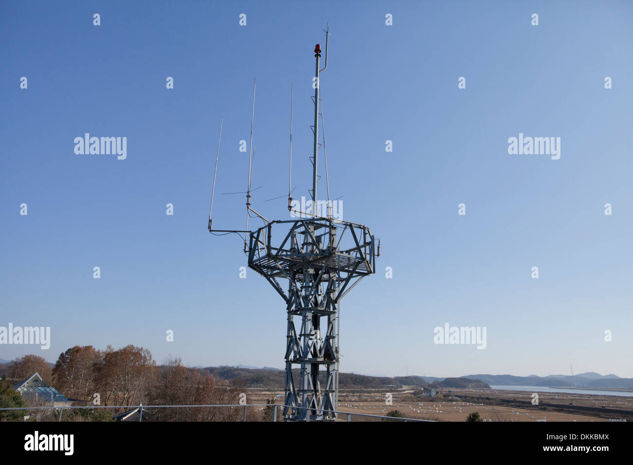 Radio antenna tower near DMZ - Imjingak, Paju, South Korea Stock Photo