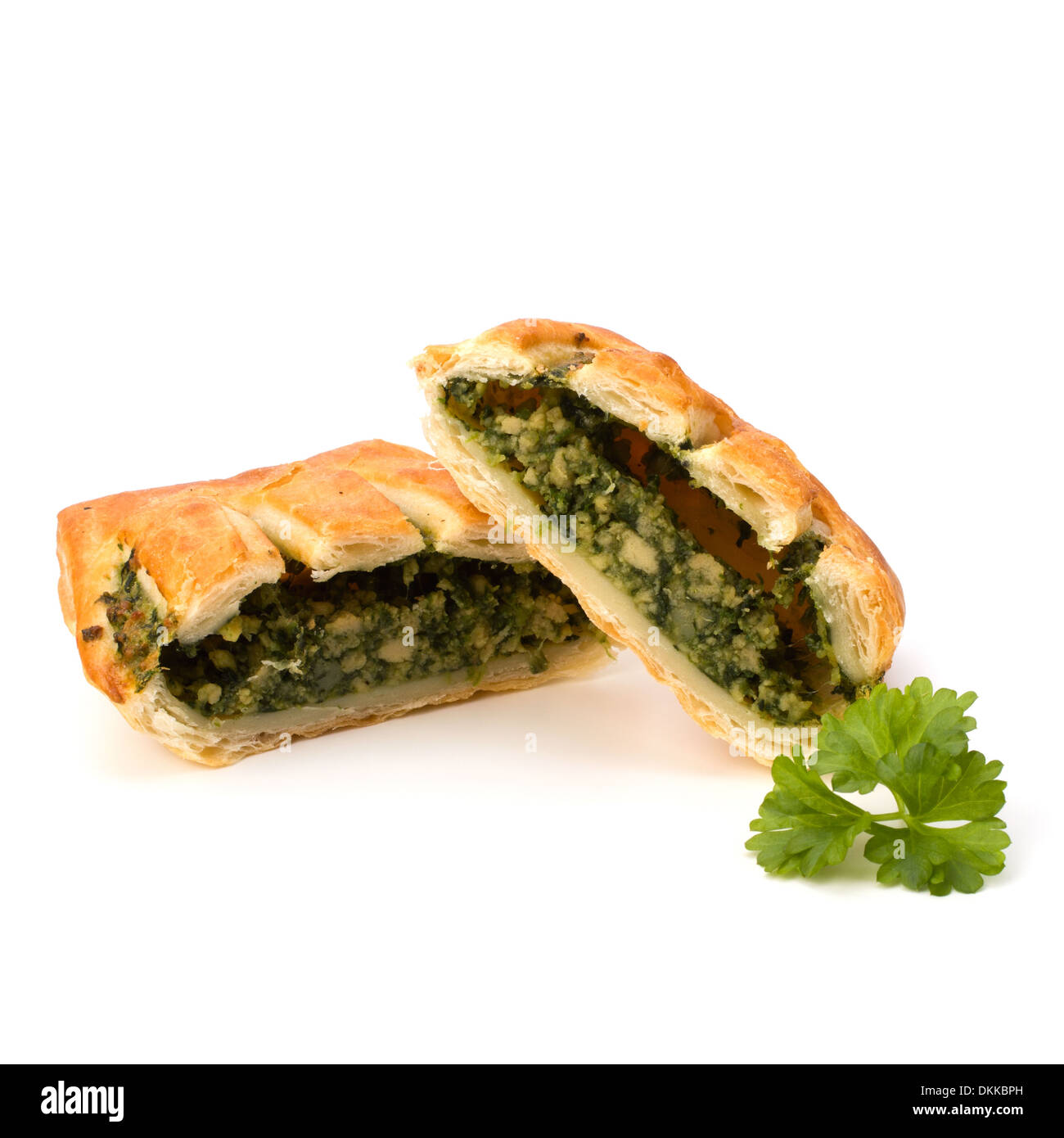 Puff pastry isolated on white background. Healthy pasty with spinach ...
