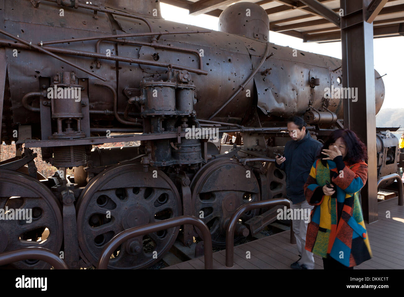 Gyeonggui steam train destroyed during the Korean War, displayed at Imjingak - DMZ, South Korea Stock Photo