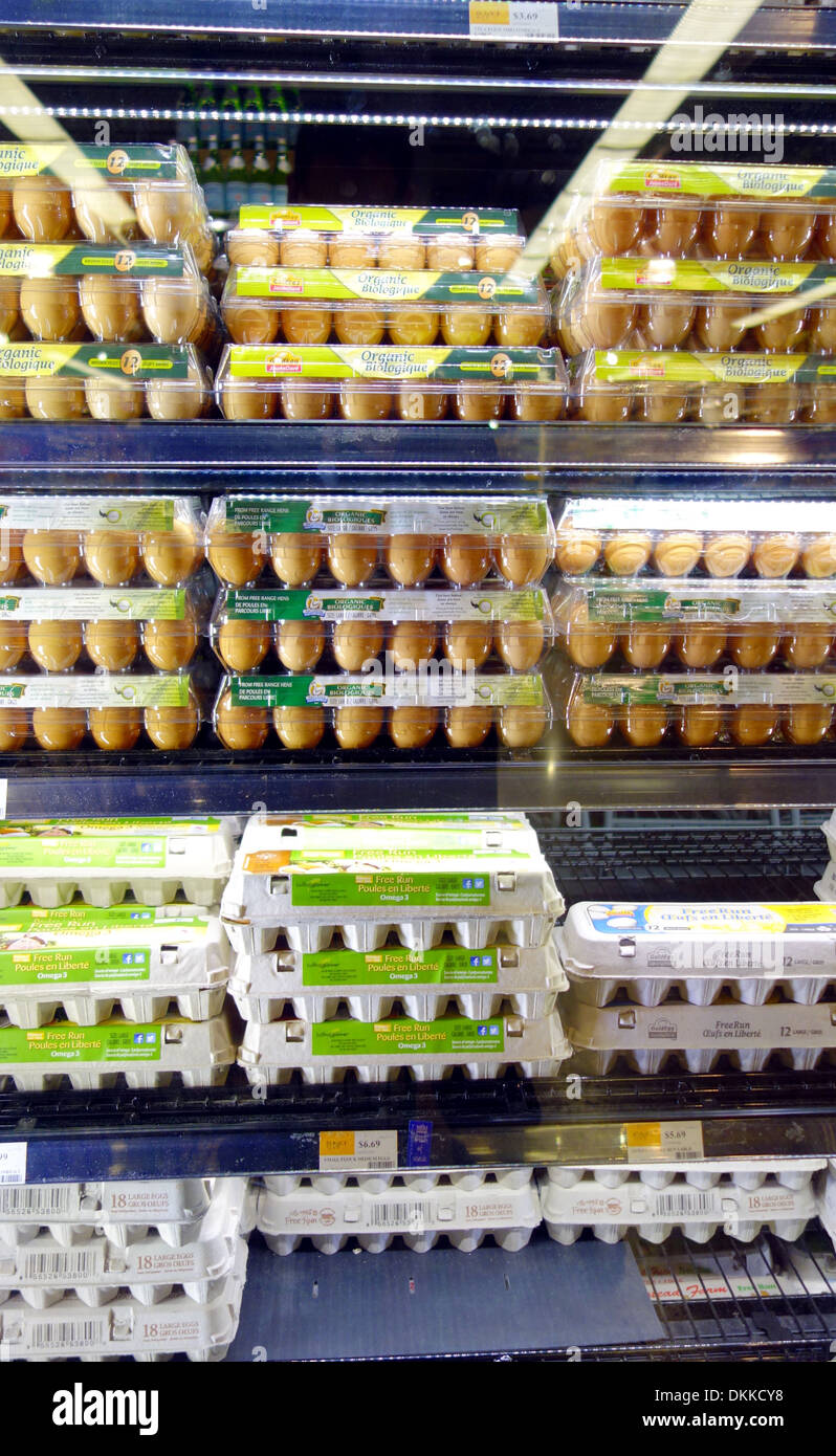 Eggs in a refrigerator in a supermarket in Toronto, Canada Stock Photo