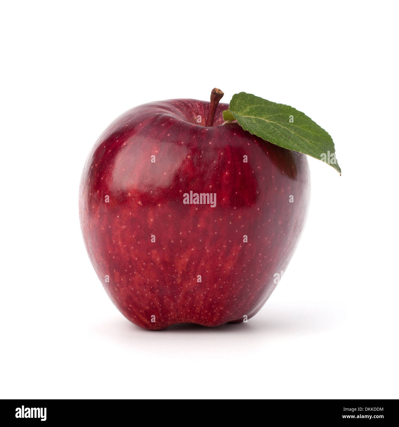 Sweet red apple with green leaf isolated on white background Stock ...
