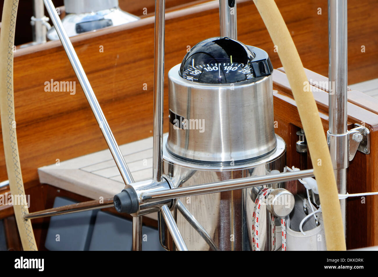 Detail of rudder and compass on a wooden sailboat Stock Photo - Alamy