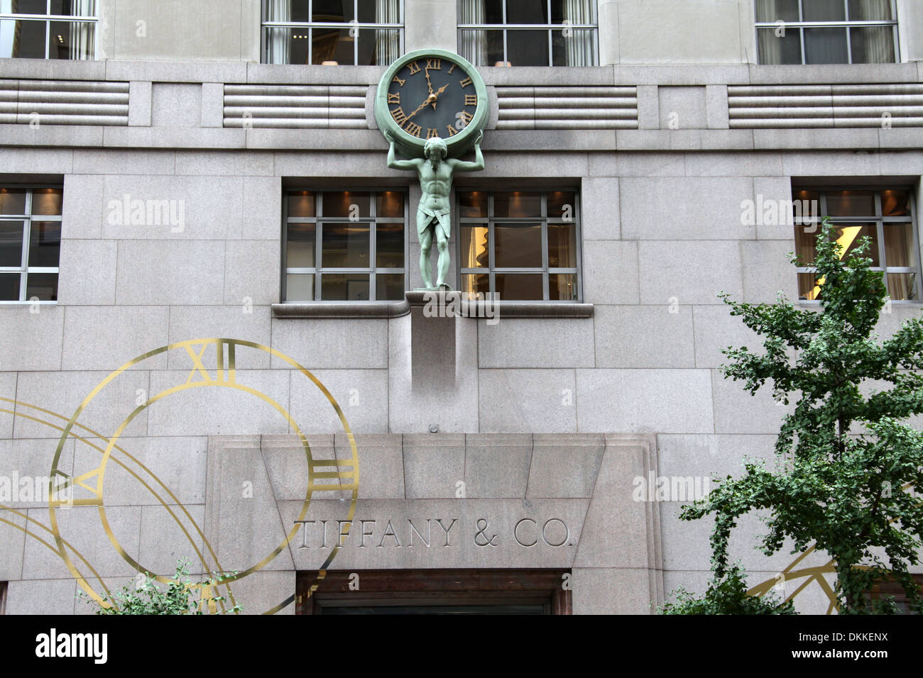 Tiffany's Flagship Jewelry store on 5th Avenue in New York with Atlas holding a Clock Stock Photo