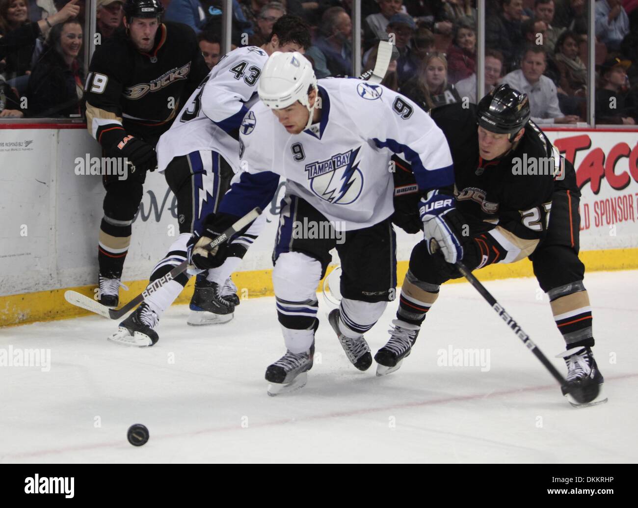 Steve Downie of the Tampa Bay Lightning controls the puck during