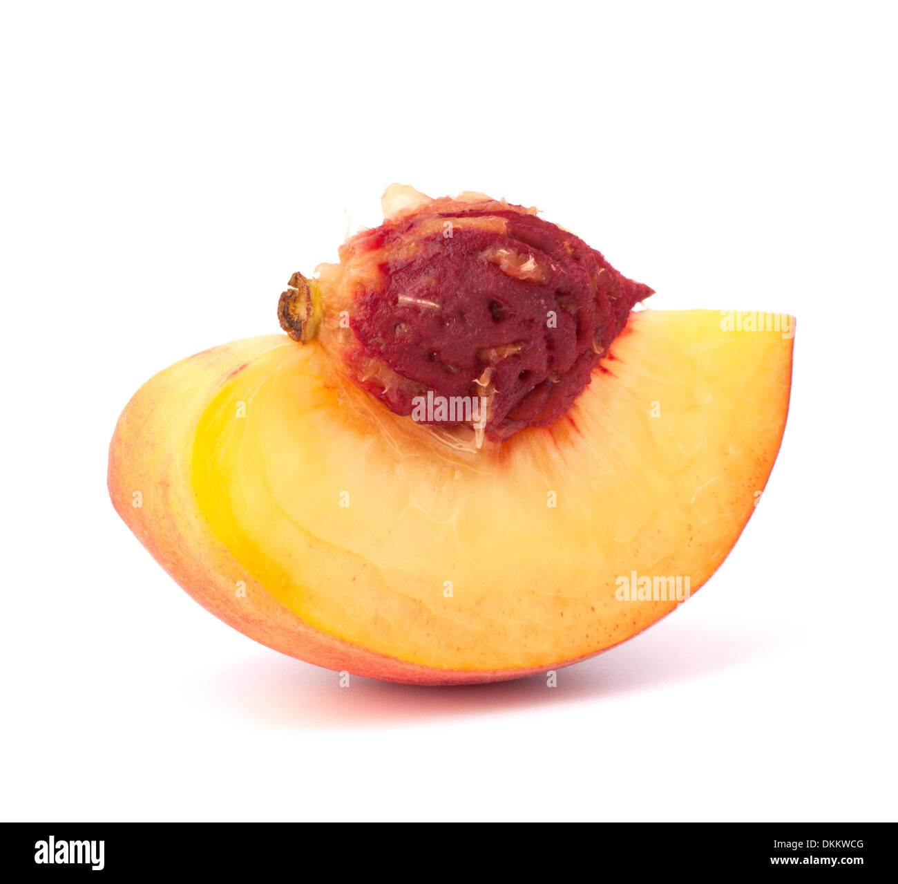 Ripe peach fruit slice isolated on white background cutout Stock Photo ...